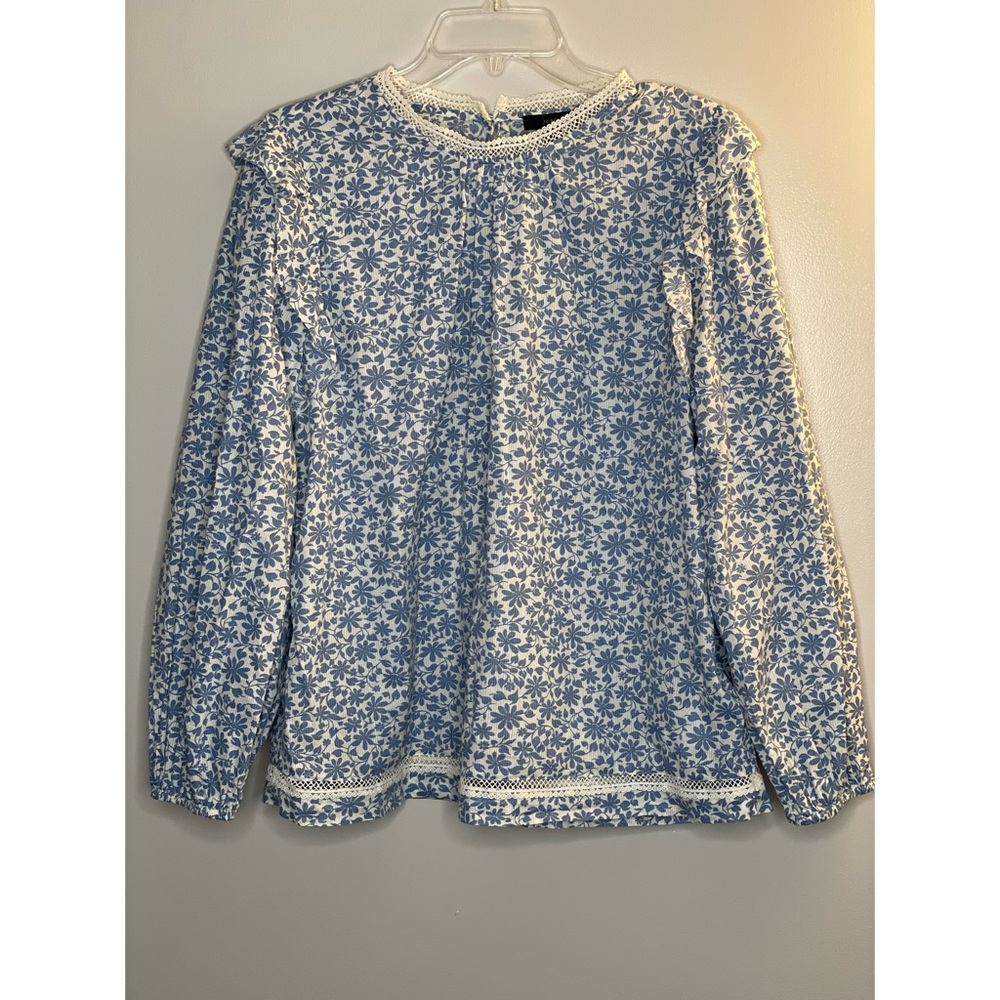White + Blue Floral Blouse